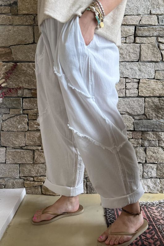 Rustic Nature Linen Blend Barrel Pant White